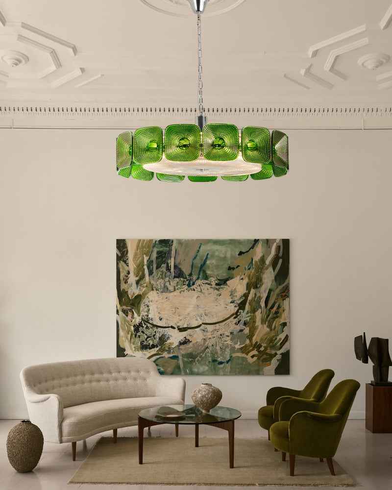 LightsStory Square Glass Round Chandelier - Handcrafted Colorful Glass