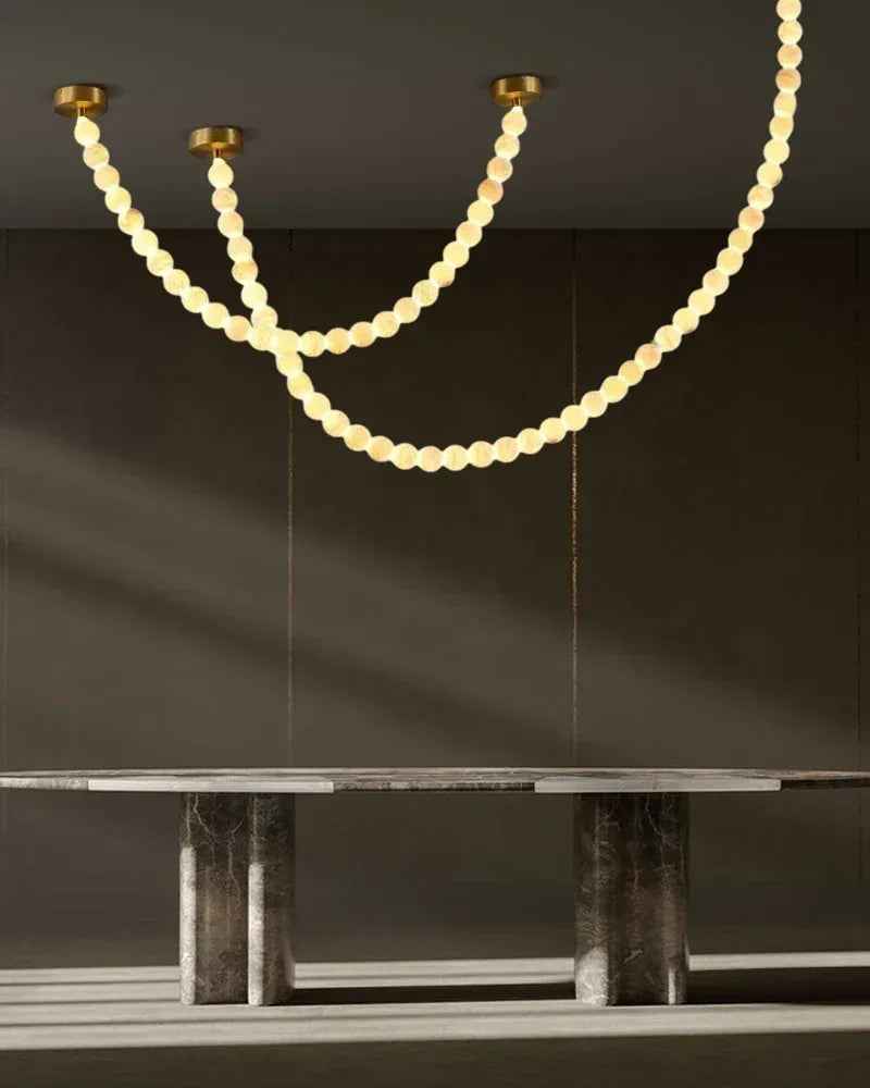 LightsStory Series Ethereal Chandelier | Cluster Alabaster Globes Natural stone and seamless brass, Seamless Brass finish for Entryways and dining rooms Modern Pendant lamp