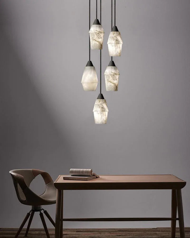 Elegant Natural Alabaster Cluster Pendant Lighting Black for Stairwell Modern Pendant lamp