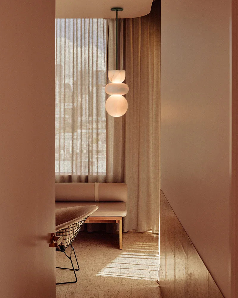 Modern Handcrafted Spanish Stone Warm White Alabaster Pendant Chain Lighting Modern Pendant lamp