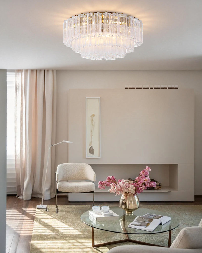 Exquisite Murano Colorful Glass Ceiling Lamps Wide 32in Aged Brass/Black Framework for Foyer Entrance Flush Mounted Ceiling Lamp