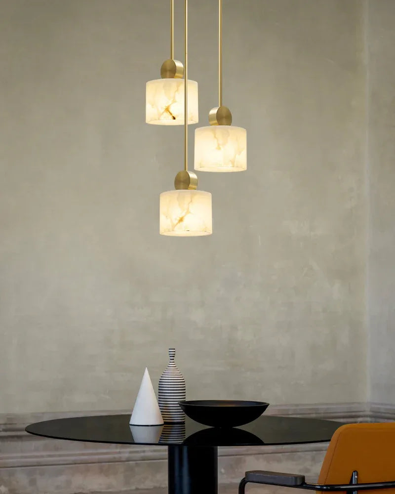 Elegant Adjustable Cable Brass/Black Alabaster Round Pendant Lamps for Dining room Modern Pendant lamp