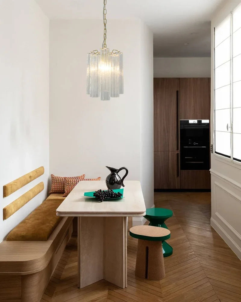 Classic Murano Transparent Glass Tube Chandelier Brushed Gold & Chrome Frame American chandelier