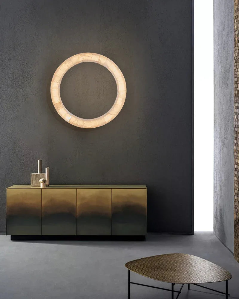 Round Circle Alabaster Marble Wall Light Fixture Mirror Sconce 30"40" Flush Mounted Wall Sconce Lamp