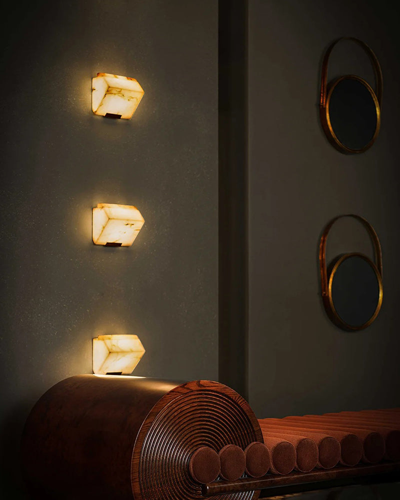3-light Cone Alabaster Shade LED Wall Lamps Wide 6" Brushed Bronze
