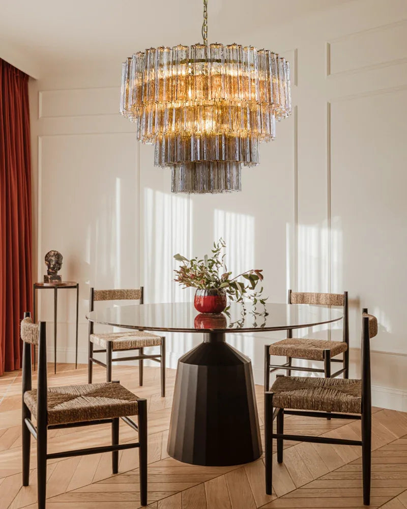 Luxury Tiered Smoked Glass Tube Murano Chandelier in Chrome Frame American chandelier