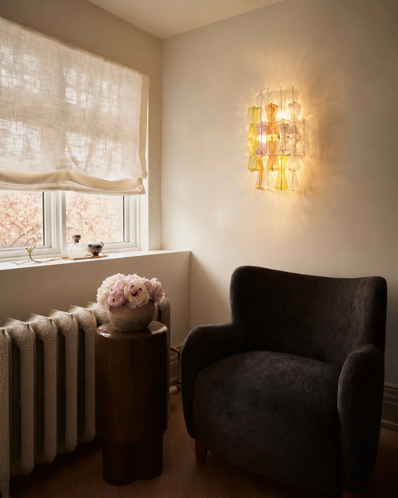 LightsStory Murano Glass Sculpture Amber Sconce - Hand-Blown Amber Glass, Lux Gold Trim - Bedrooms, Hallways & Bathrooms