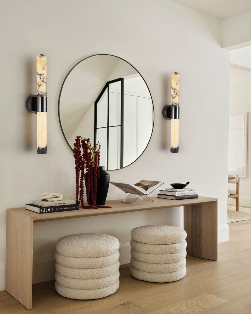 Adrian Frosted Black/Brass Metal LED Cylindrical Nature Texture Marble Wall Sconces Modern Art Design Wall Lamp