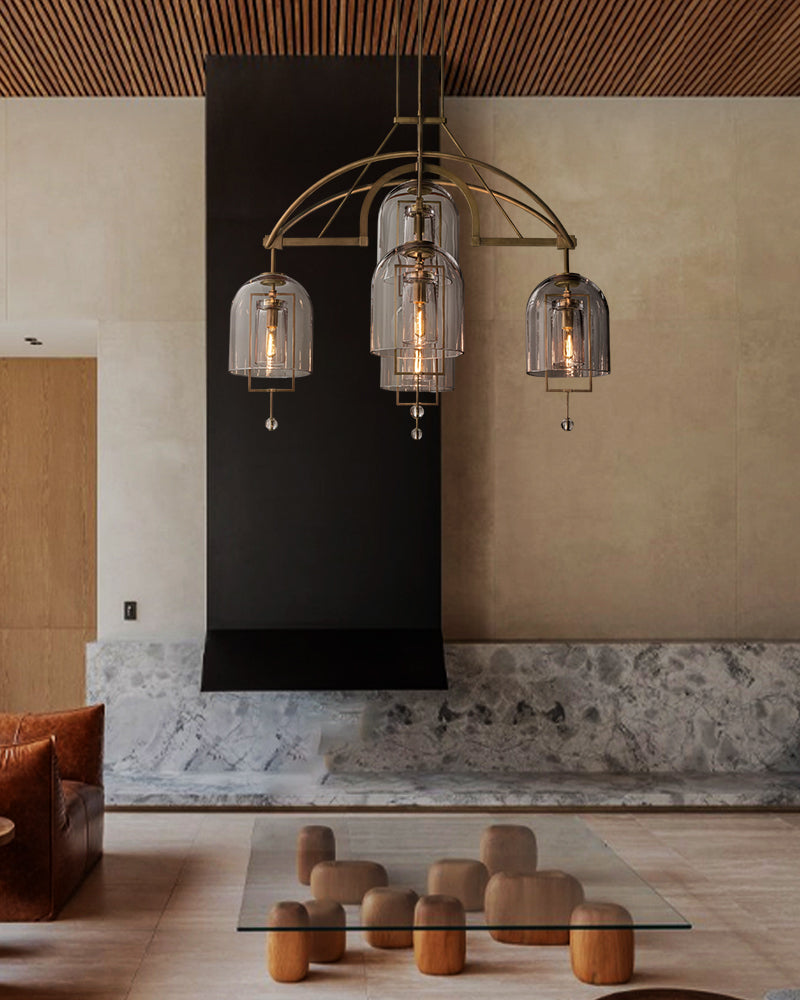 5-light dining room chandeliers with blown glass & solid brass