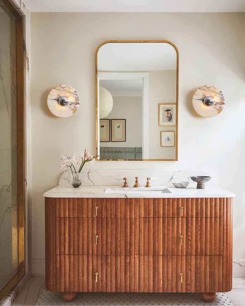 LightsStory Series Geometric Wall Sconce | Round Marble Pure Natural Marble with Iron, Iron finish for Bedrooms, bathrooms, hallways, and kitchen accents Modern Art Design Wall Lamp