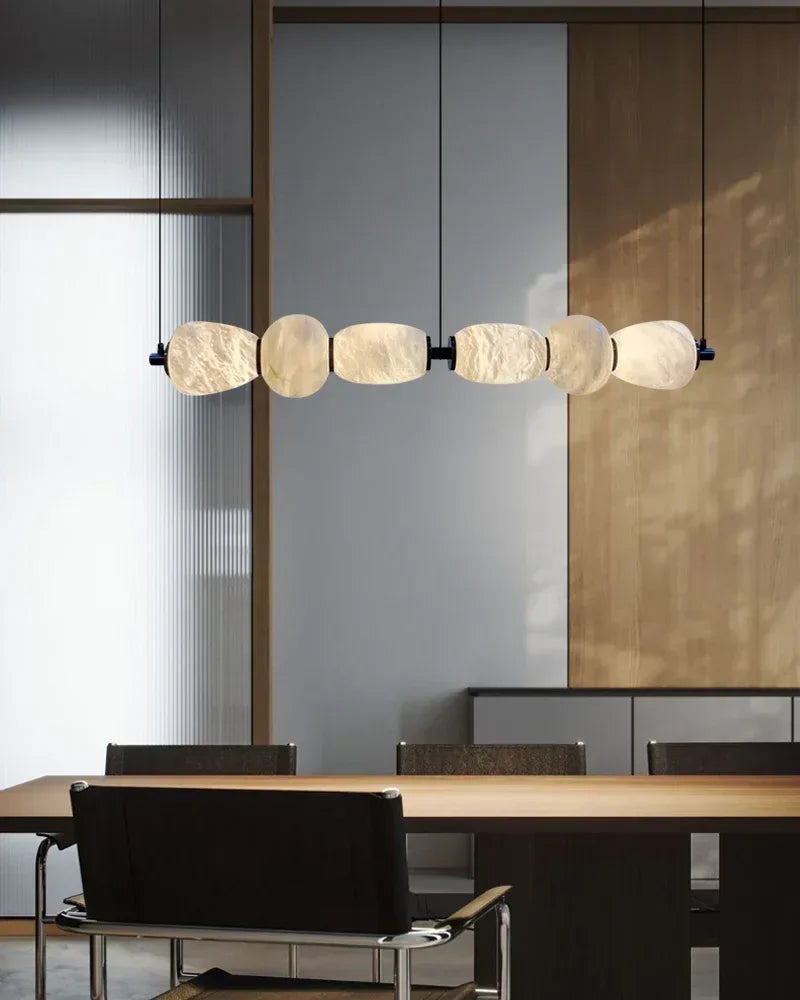 6-light Antique Brass String Hanging Light with Alabaster Stone Shade Modern Pendant lamp