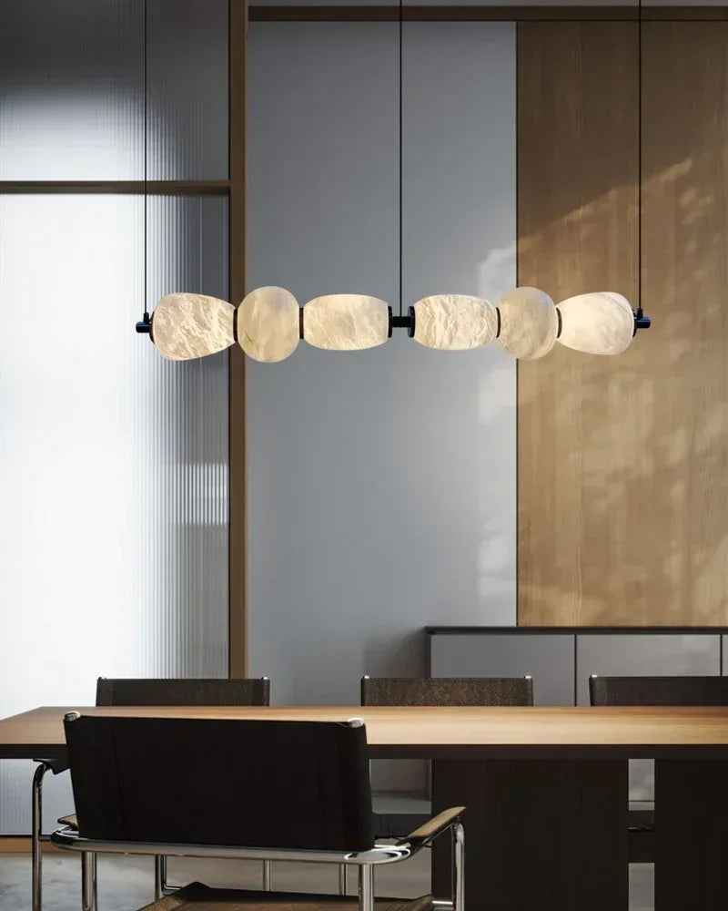 LightsStory Series Geometric Linear Pendant | Linear Hand-carved natural alabaster stone, Sleek brass finish for Kitchen islands, desks, and dining tables Modern Pendant lamp