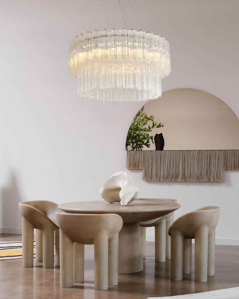LightsStory Murano Glass Round Mutil-layers Chandelier - Clear Star Shape Glass - Luxury Living Room