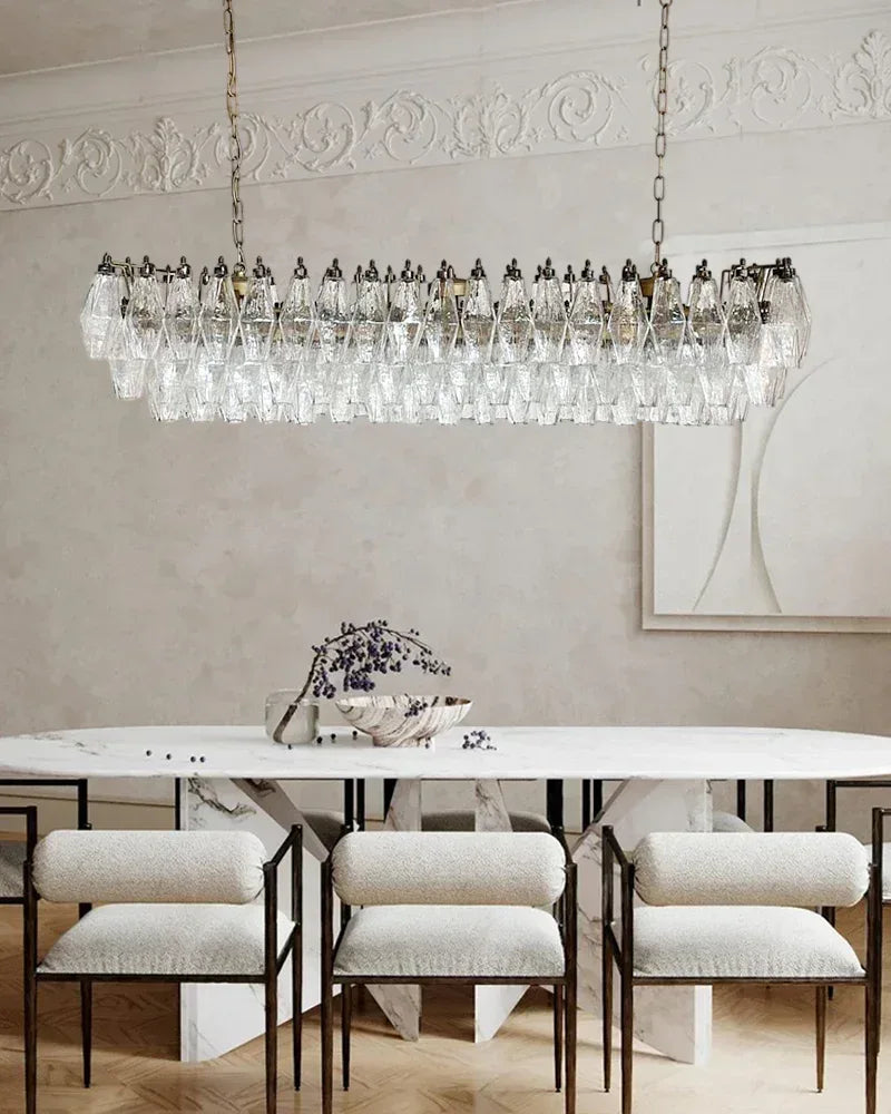 Elegant Smoke Glass Murano Poliedri Chandelier in Brass Aluminum Chain 8/10/12 lights American chandelier