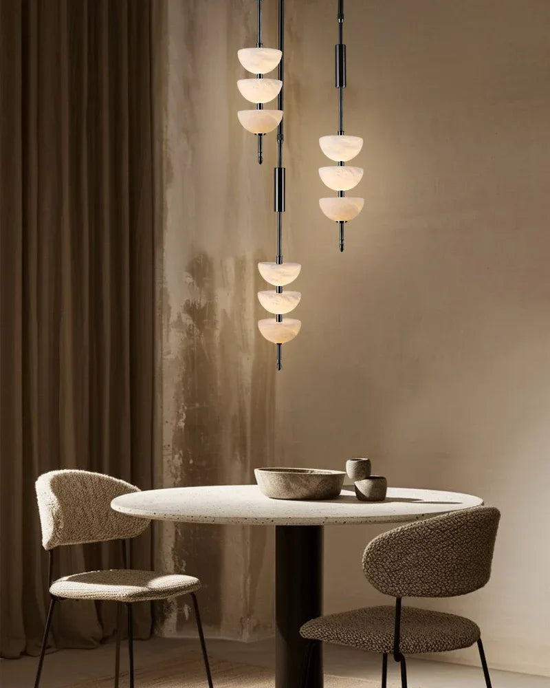 Alabaster Triple Half Spheres Vertical Suspension Lights Lacquered Burnished Brass/Black Modern Pendant lamp