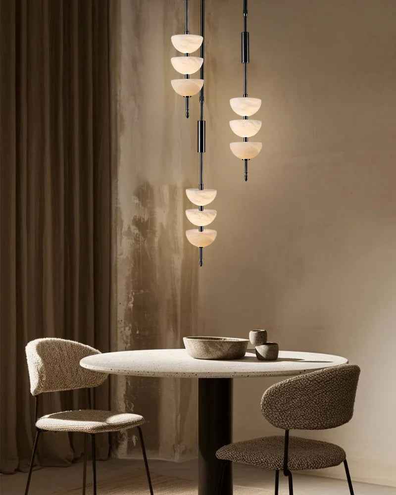 LightsStory Series Ethereal Pendant Light | Triple Sphere Natural Marble and Snowflake Textured Alabaster, Luxury Brass finish for Living Rooms and Bedrooms Modern Pendant lamp