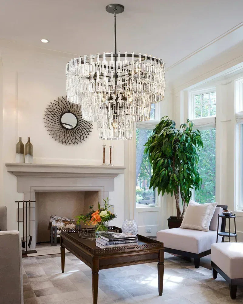 LightsStory Series Prismatic Chandelier | Multi-Layer Prismatic Crystal Hand-set Prismatic Crystals and Interlocking Steel Chains, Dual-Tone Gold or Matte Black for Entryways, Dining Areas, and Bedrooms American chandelier