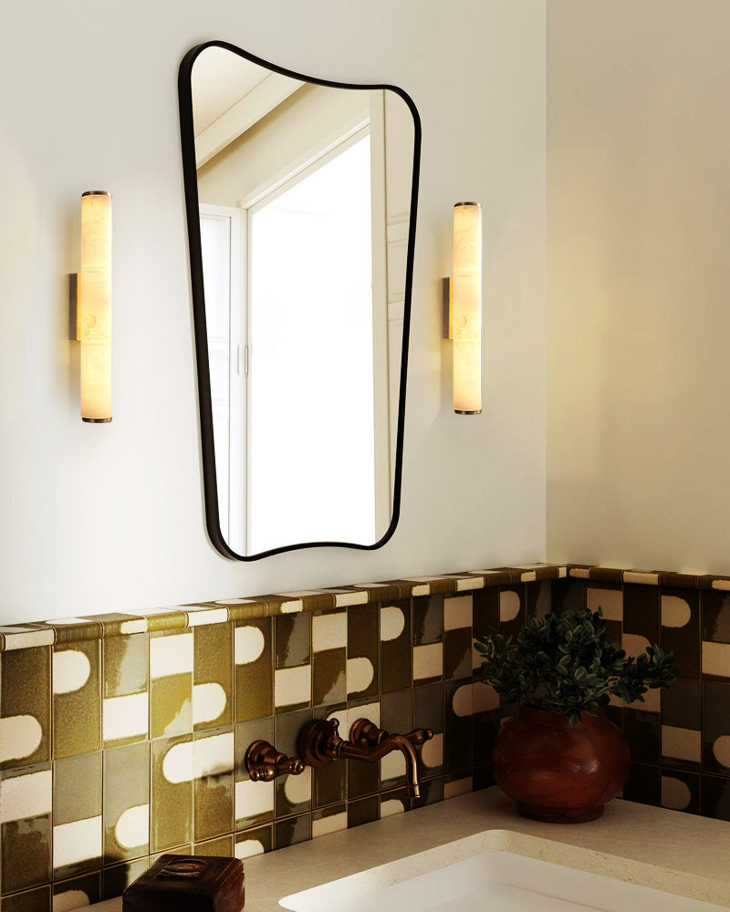 LED Copper Cylindrical Natural Marble Alabaster Wall Sconce Lamp,H30/40/50/60CM