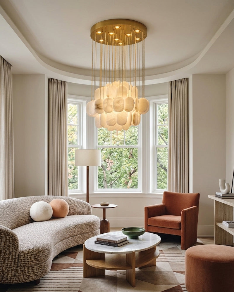 LightsStory Alabaster Streamline Chandelier - Geometrical White Stone