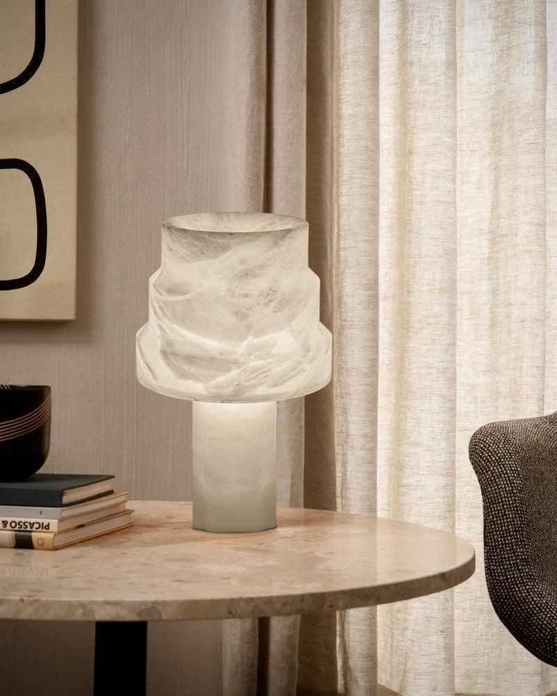 LightsStory Series Ethereal Table Lamp | Conical Solid Carved Alabaster Stone, Natural Stone Finish for Bedrooms, Living Rooms, and Home Offices Modern Table lamp