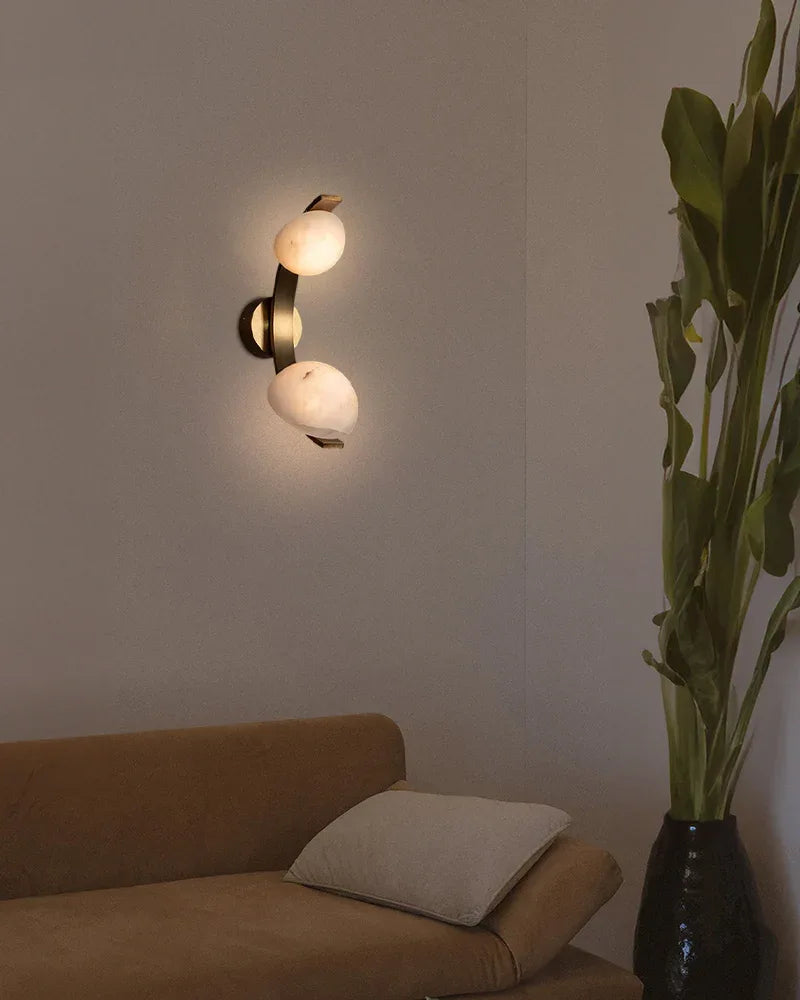 Antique Brass/Black Hardware Double Alabaster LED Wall Lamp for Vanity Bedside Light Fixtures Modern Art Design Wall Lamp