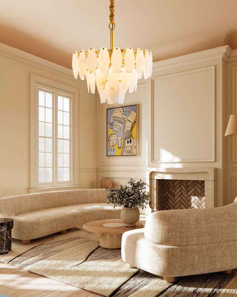 Tiered Circular Alabaster Petal Round Chandelier - 3 Tiers