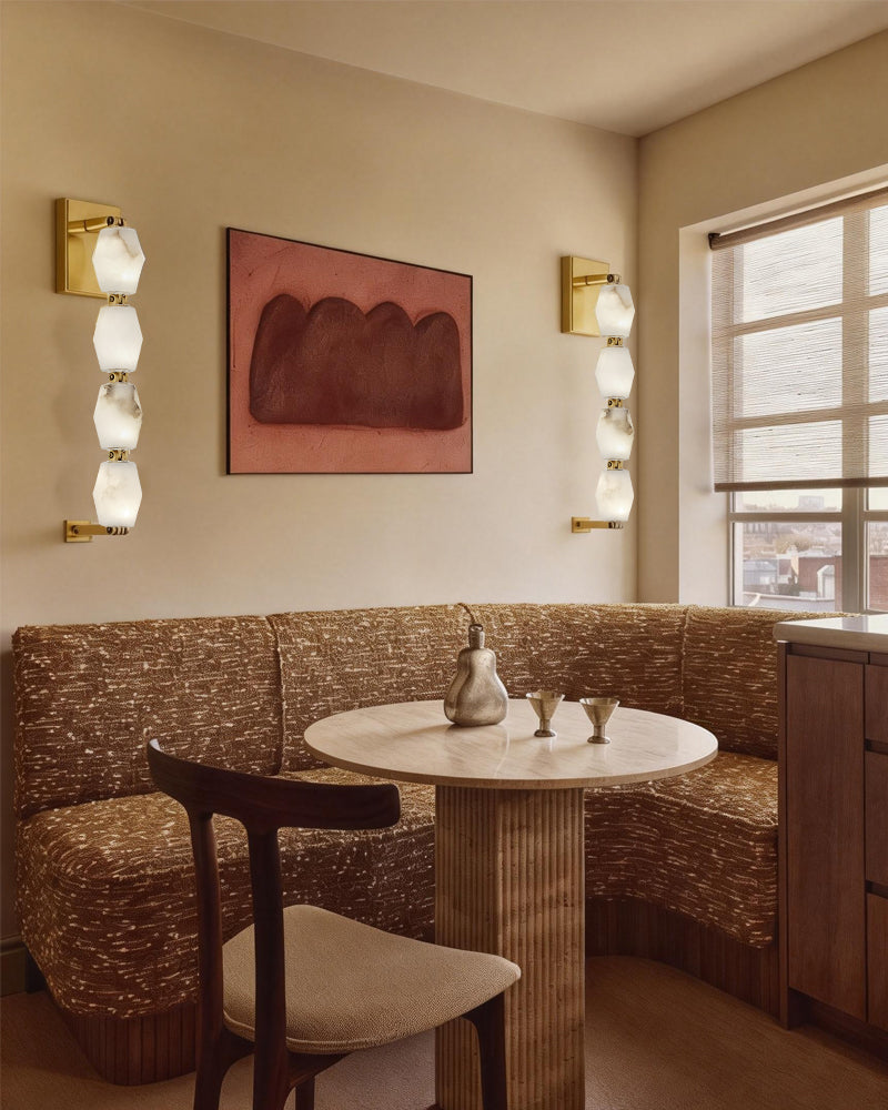 Clairval Series Wall Light Fixtures | LED Multi Alabaster Globes, Aged Brass and Black Framework