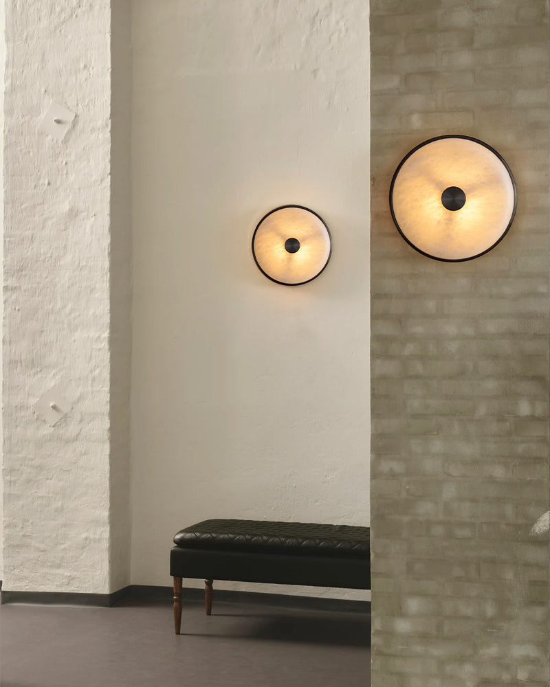 Lausanne Series Alabaster Wall Sconces | Nature Texture Round Sconces for Bathroom Bedroom Flush Mounted Wall Sconce Lamp