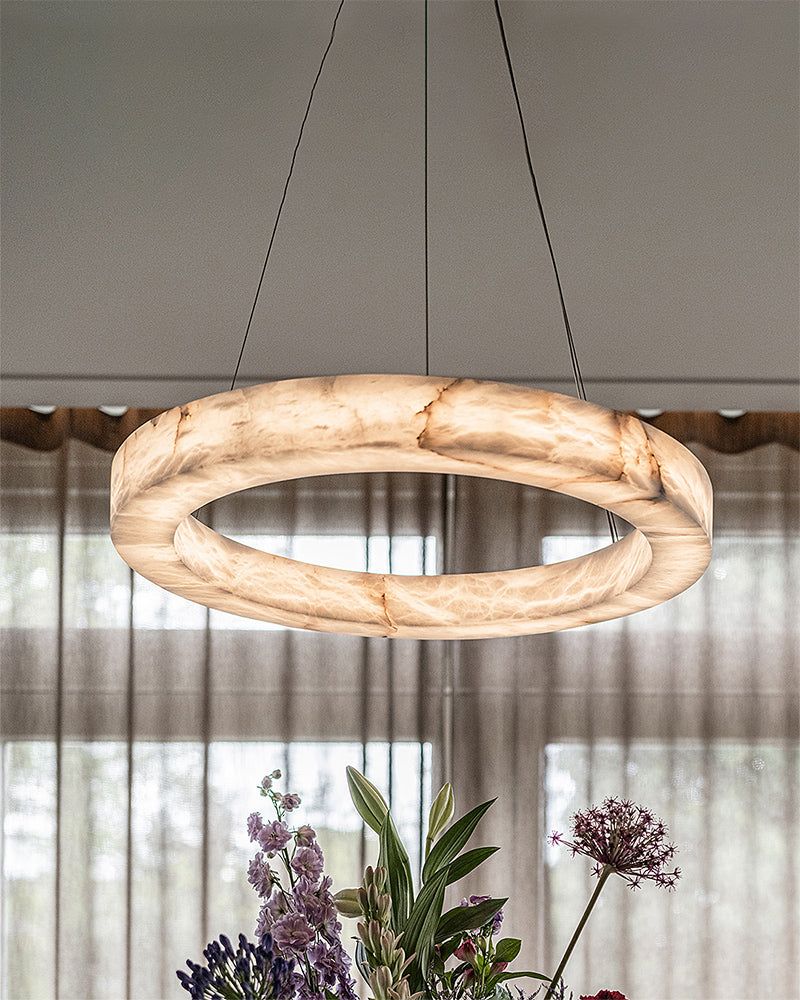 Amercian Rivage Tier Round Calcite Alabaster Stone Chandelier Indoor Lighting
