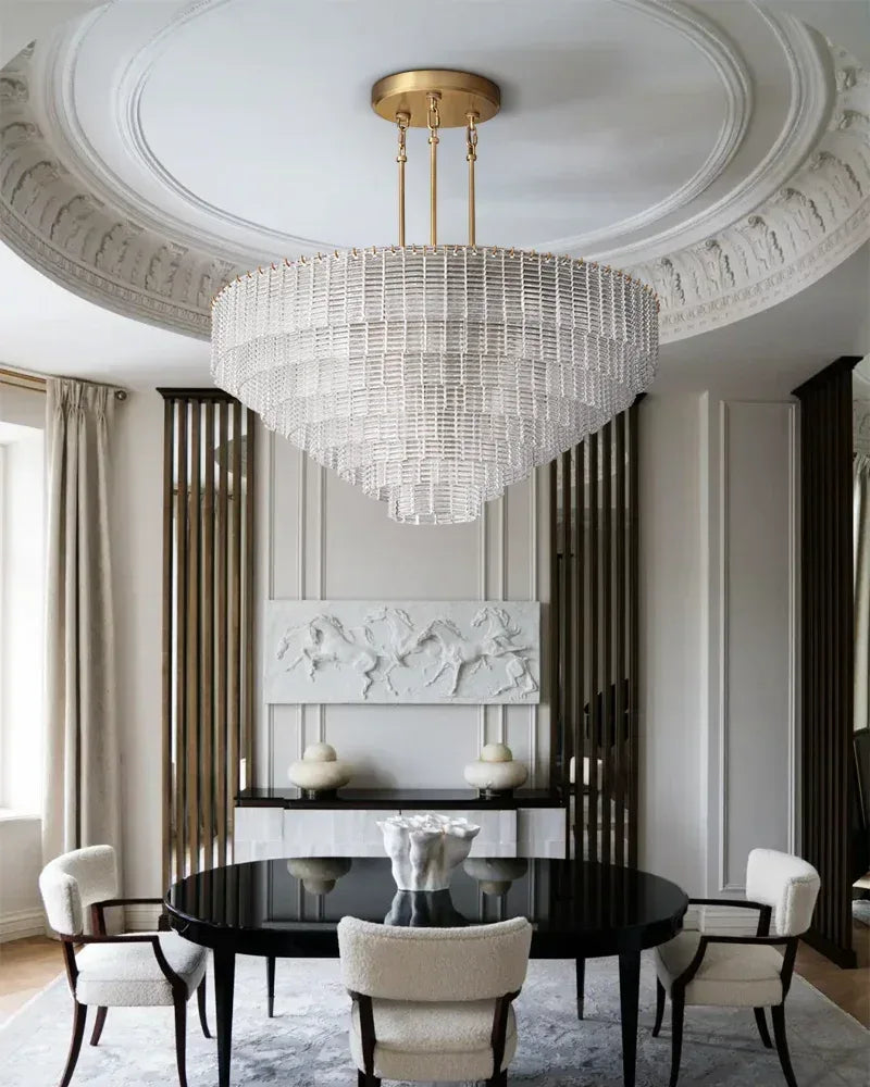 Clear & Smoke Ridged Glass Multi-Tire Large Rectanglular Sirene Chandelier Collection 40“ 48” 60" 70" American chandelier