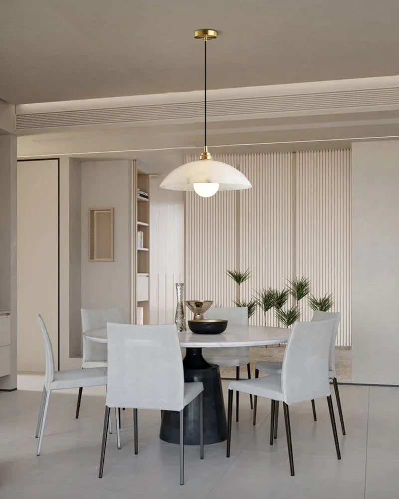 Alabaster Dome Pendant Light, Hanging Light 12'' Dia in Brass for Living Room Modern Pendant lamp