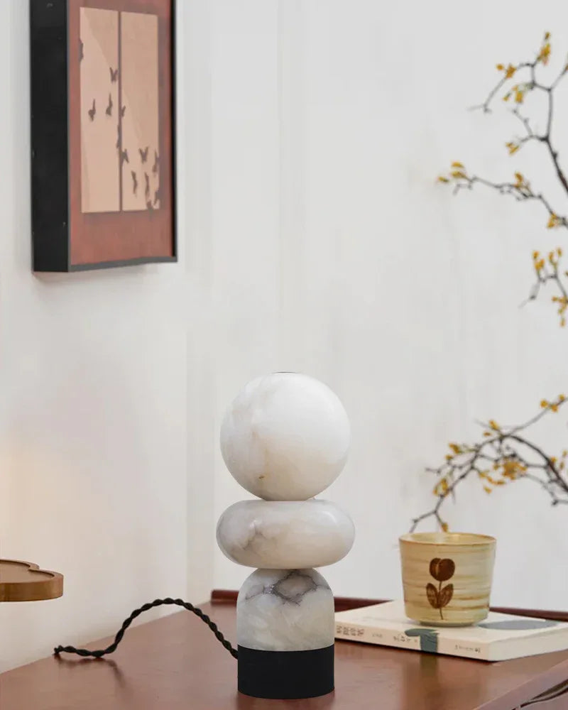 Antique White Alabaster Table Lamp Wide 8" in Brass & Bronze Base Finish Vintage Simple Table Lamp