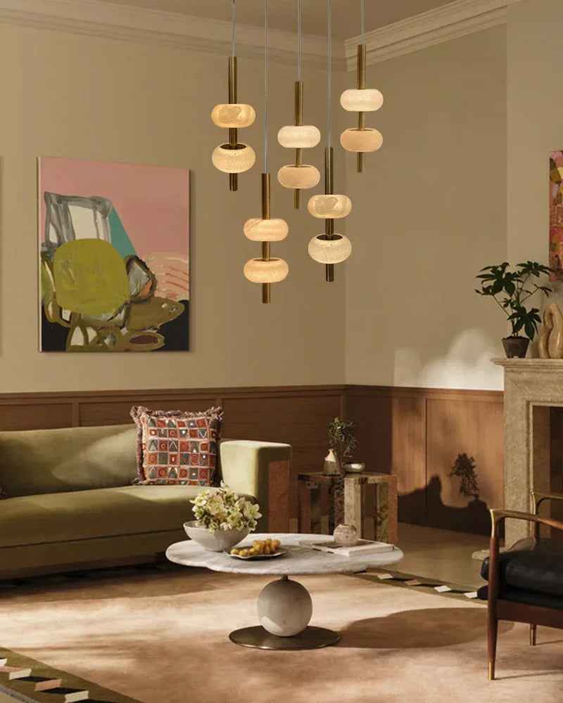 LightsStory Series Geometric Pendant Light | Dual Lighting Region Handcrafted Natural Spanish Marble, Durable Black Brass finish for Kitchen Islands and Dining Areas Modern Pendant lamp