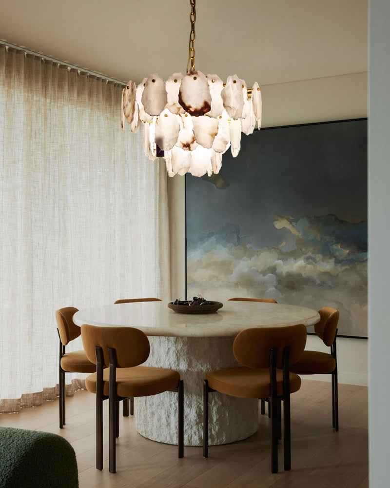 LightsStory Series Geometric Chandelier | Tier Hand-cut natural alabaster and marble, Aged Brass and Black Metal for Living rooms, dining areas, and grand entryways Luxury Modern Chandelier