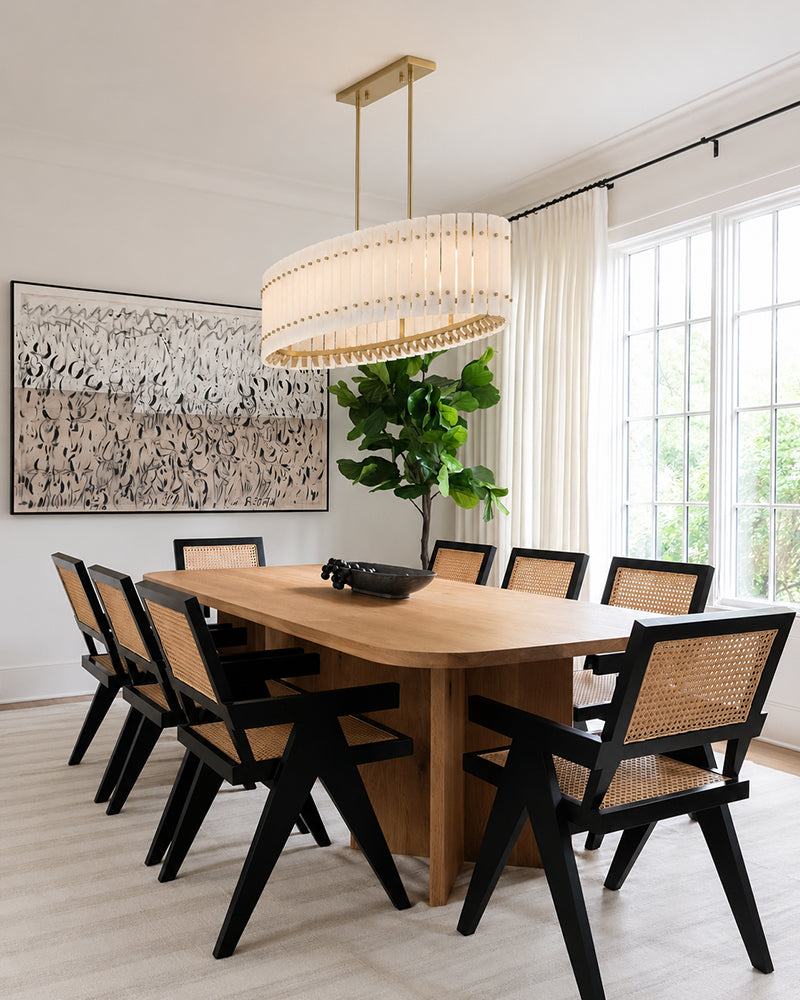 Burton Alabaster Gold Studded Panel Linear Oval Pendant Light - Natural Spanish Alabaster Panels, Lux Gold Trim - Kitchen Islands & Dining Rooms