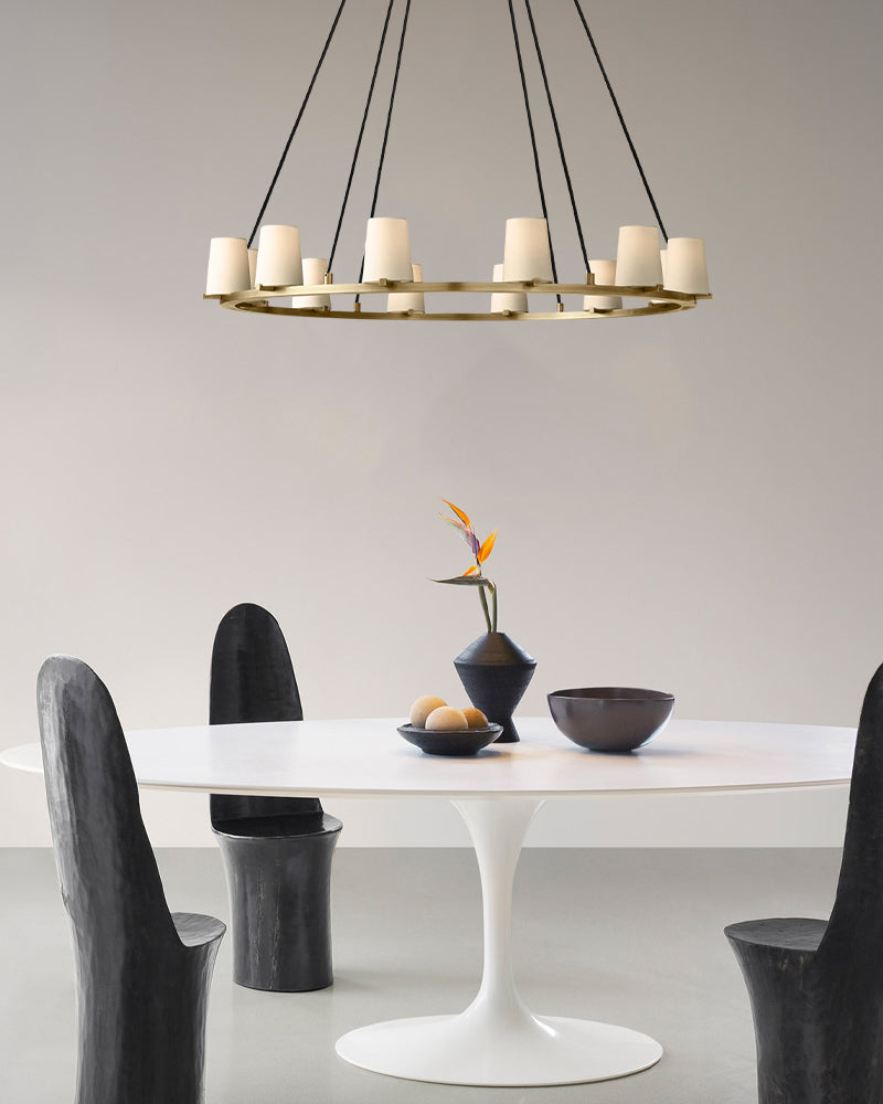Pauillac Frabic Shade Round Chandelier 36" 48" 60" Lacquered Burnished Brass/Black American chandelier