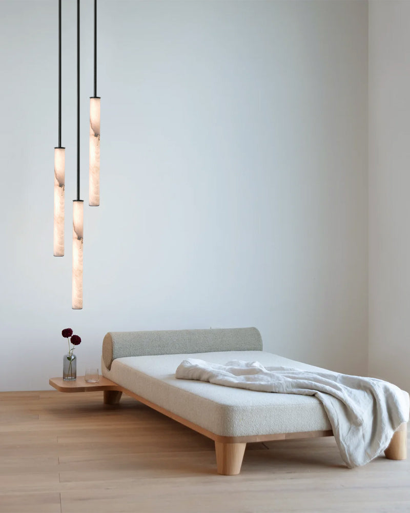 Callisto Horizontal Lighting LED Minimalist Linear Strip Alabaster Pendant Lamp for Dining Table