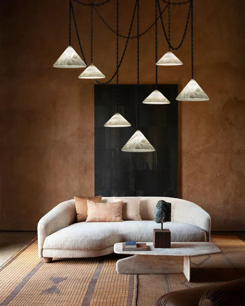 Medium 12" Conical Pendant White Alabaster Shade with Adjustable Chain for living room Modern Pendant lamp