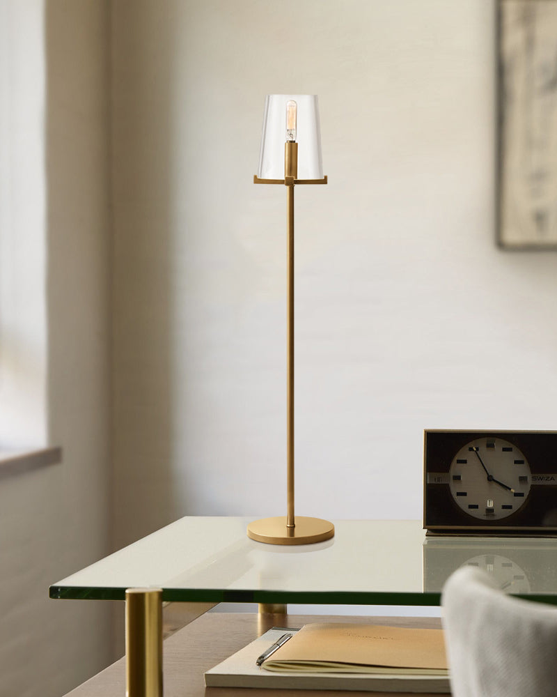 Lacquered Brass/Black Pauillac Round Clear Glass High Standing Floor Lamp 59" High