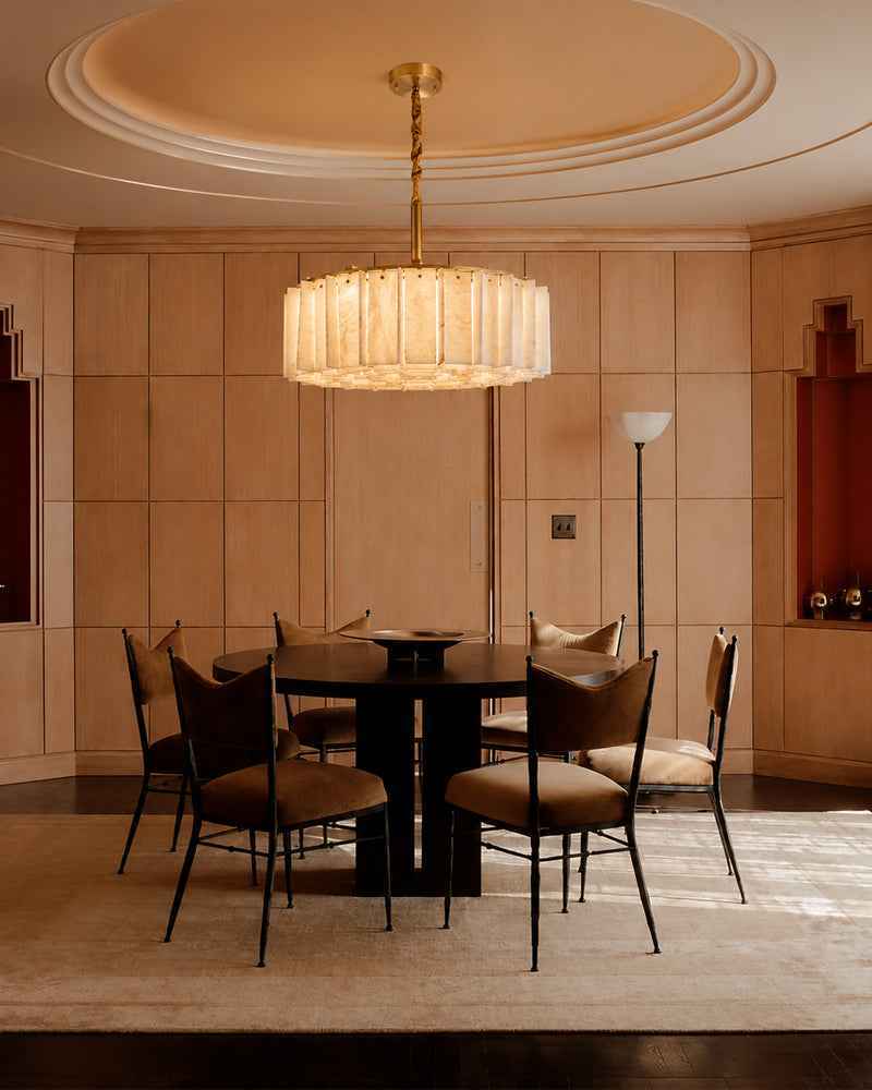 Linear Rectaggered Alabaster Panel Chandelier - Multi-layer Stone