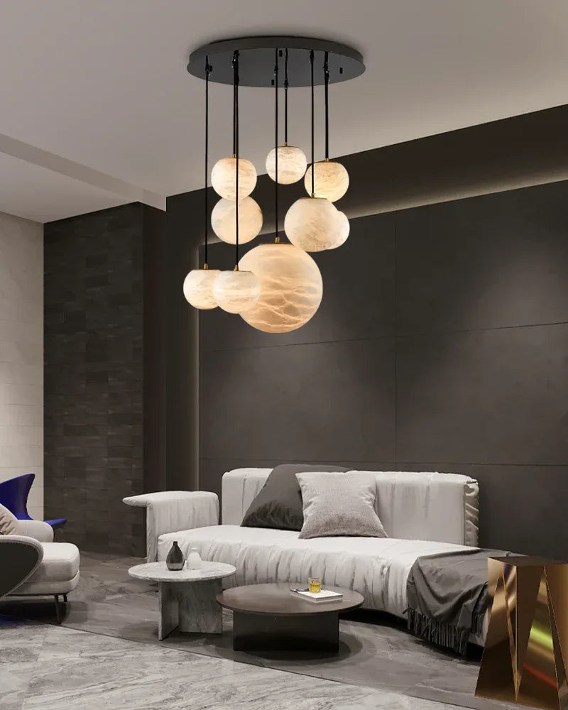 7/9-light Modern Round Marble Pendant Lamp with black base ceiling for kitchen island Modern Pendant lamp