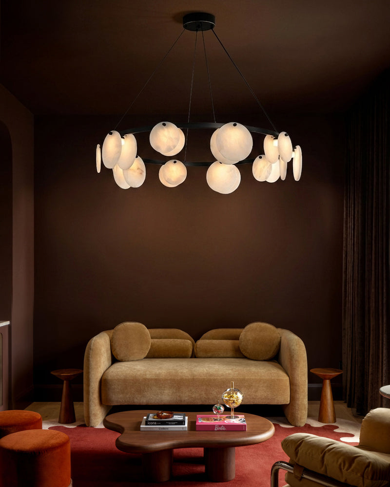 LightsStory Alabaster Statement Pendant Light - Linear Round Brass
