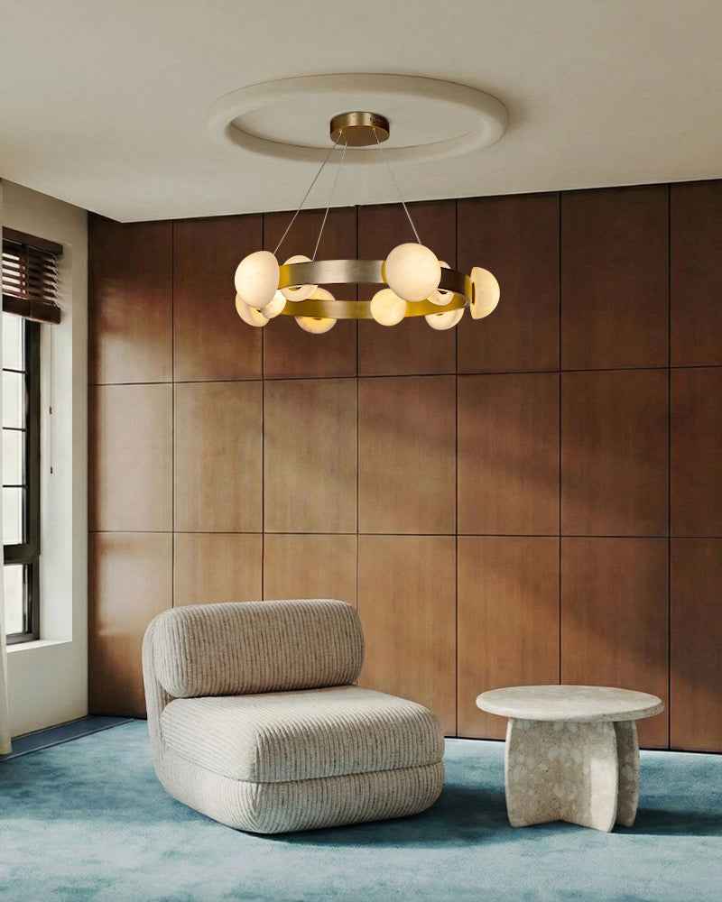 LightsStory Alabaster Round Pendant Light - Natural White Marble