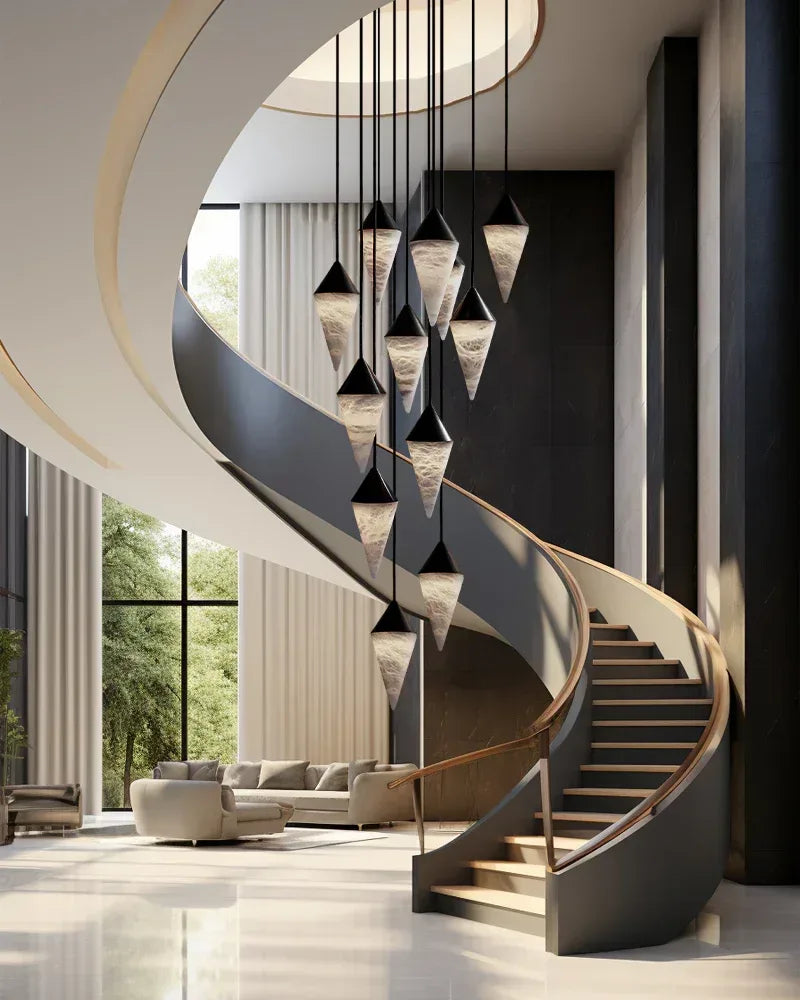 Stairwell Cluster Lighting American Loft Brass Conical Alabaster Cluster Pendant Lighting Modern Pendant lamp