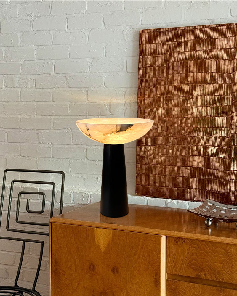 Aura Alabaster Bowl Table Lamp with Conical Base for bedroom Modern Table lamp