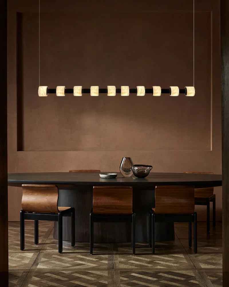 LightsStory Series Geometric Pendant Light | Linear Ring Hand-carved natural alabaster, Matte Black finish for Kitchen islands and dining tables Modern Pendant lamp