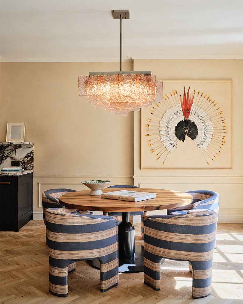 LightsStory Textured Glass Geometric Chandelier - Pink Glass Plate Installation