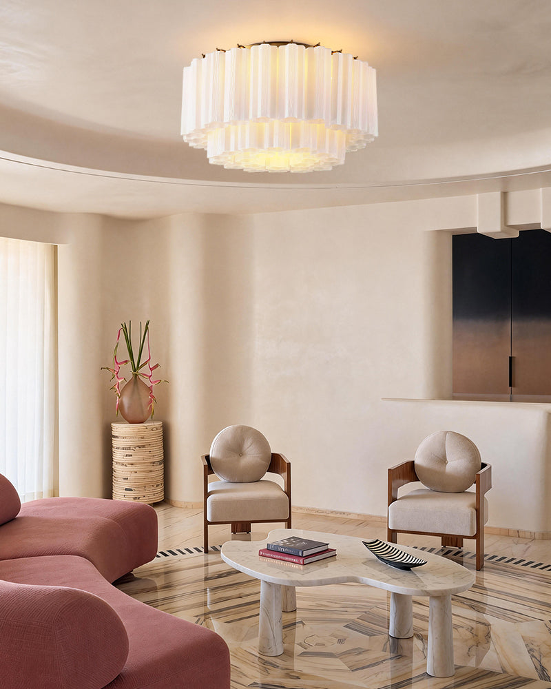 7 Lights Amber Glass Tubes Semi-Flush Ceiling Mount Lights Wide 23in Aged Brass/Black Frame Flush Mounted Ceiling Lamp