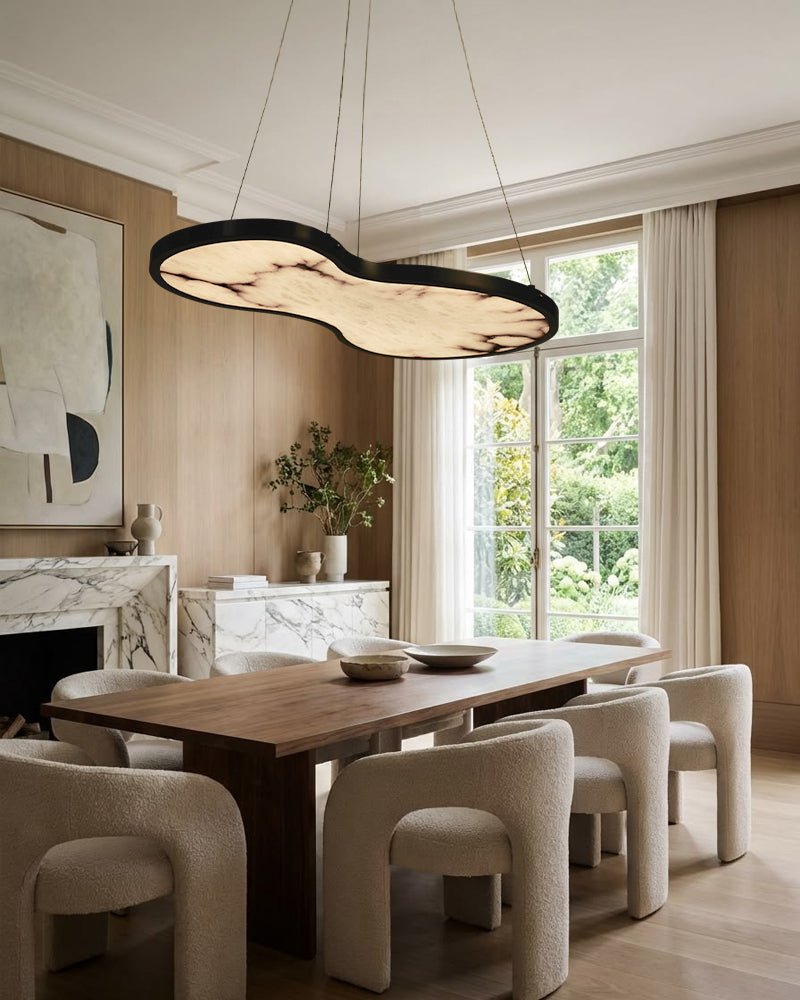 Alabaster Fabula Organic Cloud Panel Geometric Pendant Light Chandelier - Natural Spanish Alabaster Panel, Serene Black Trim - Kitchen Islands & Dining Rooms