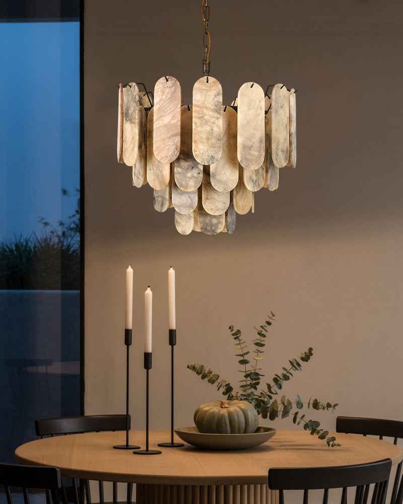 Alabaster Tiered Chandelier-Natural Stone Pendant Light Fixture-White and Brown (Copy)